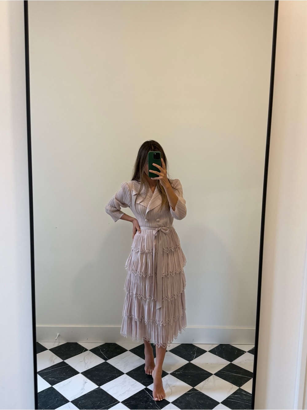 Tiered Beige Midi Dress | Miss Rosier | Small